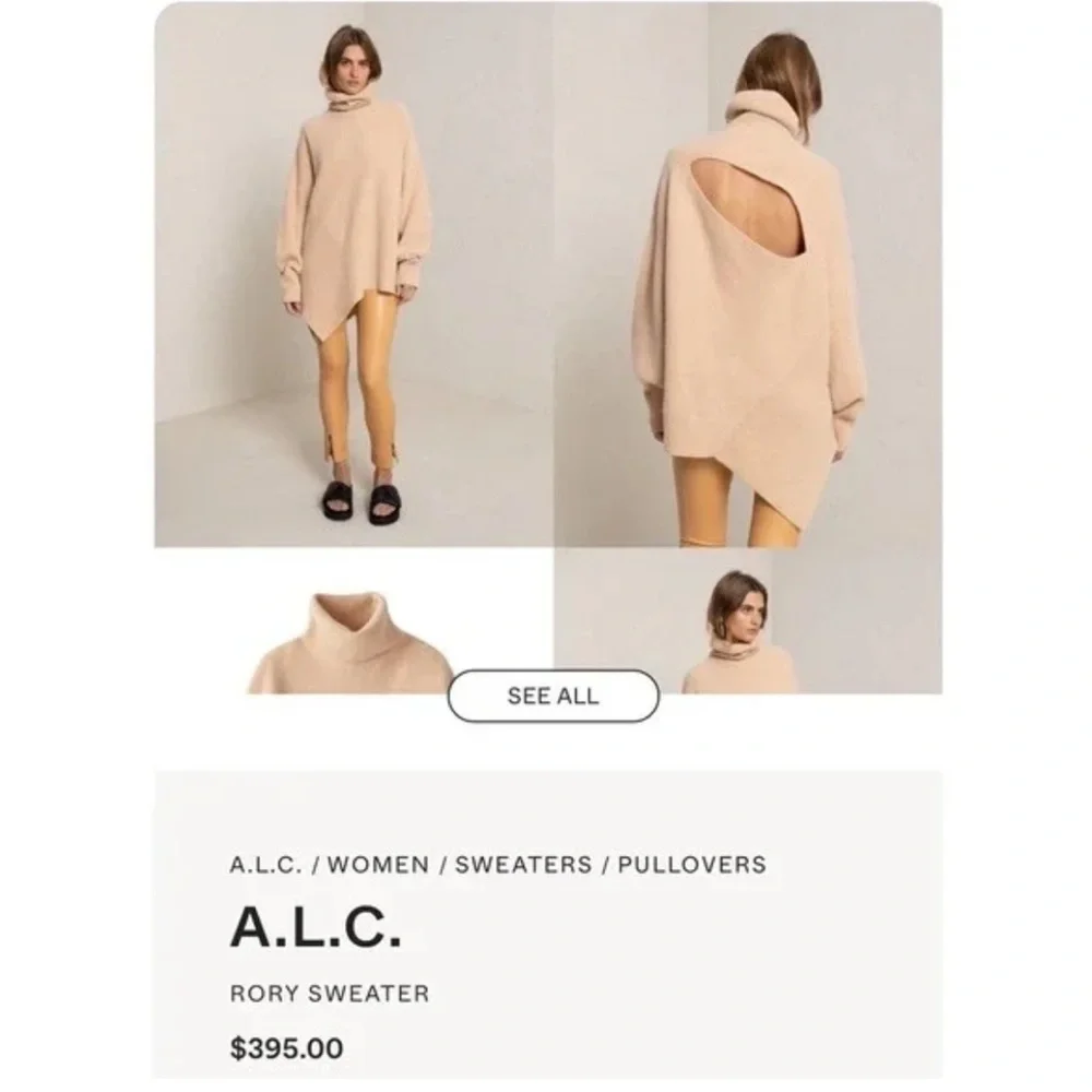 Rory Turtleneck Sweater Tan | Wool Cashmere Blend | Size M - Picture 3 of 6